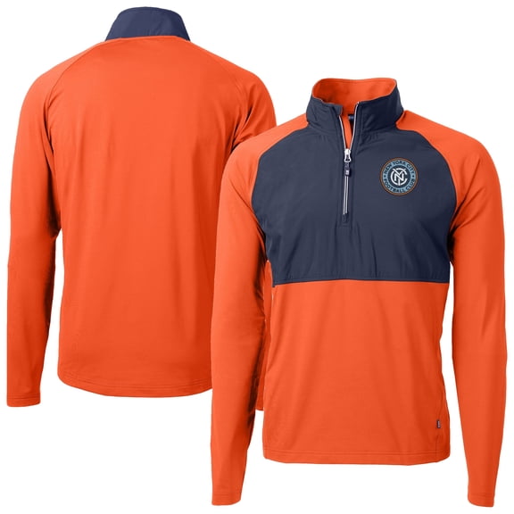 Men's-Cutter & Buck Orange New York City FC Adapt Eco Knit Hybrid Recycled Quarter-Zip Pullover Top