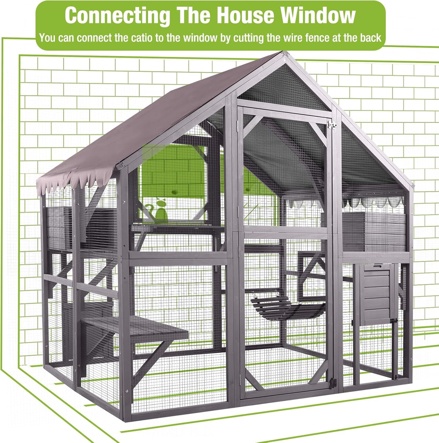 BUTINGLALE Catio Outdoor Cat Enclosures Wooden Cat House with Rest Houses, Platforms, Bridge, and Waterproof UV Cover - 55" D