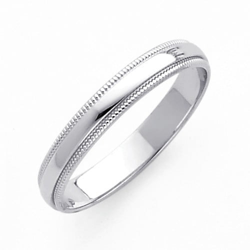 14k Solid White Gold Plain Milgrain Wedding Band 3mm