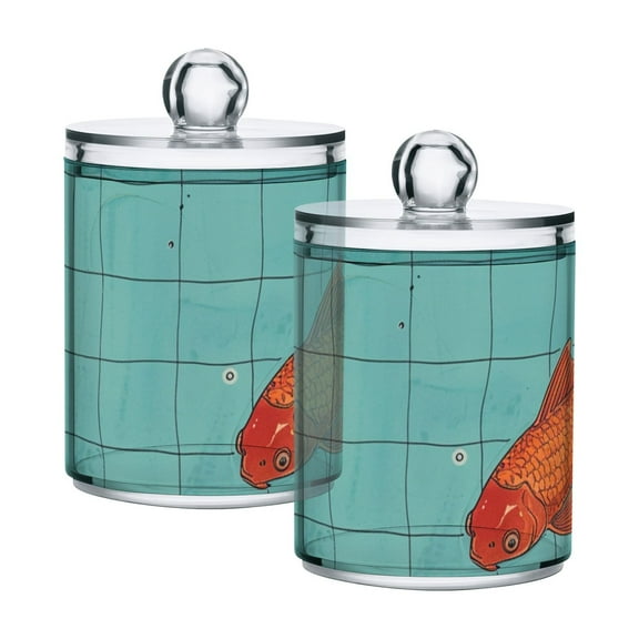 Fish in The Pool Green Leaves Translucent Plastic Cans Storage Canisters with Lid Set of 2