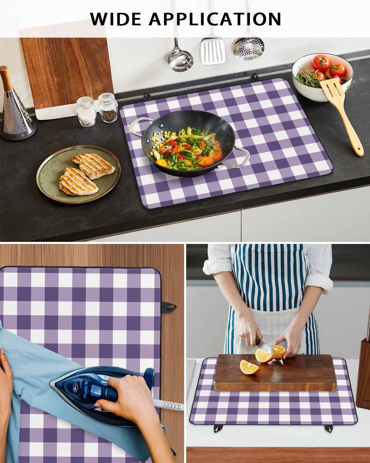 nqOlkjepod Large Induction Cooktop Protector Mat 36"x21", Purple Checkered Stove Top Covers for Electric Stove, Farmhouse Buffalo Plaid Decorative Stove Burner Cover Mats, Glass Top Stove Cover