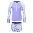 thumbnail image 1 of Sywiyi Kids Girls Floral 2 Pcs Rash Guard Sets Zip Neck Swim Shirts With Shorts Swimsuits Lavender 11-12Y, 1 of 7
