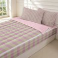 thumbnail image 3 of Manfei Modern Checkered Zipper Full Size Comforter Sets with Fitted Sheet and 2 Pillowcases,Geometric Check Zipper Bedding Set,Purple Yellow,Pink Reversible,4pcs, 3 of 8