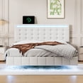 thumbnail image 2 of Full Size Floating Bed Frame With Led Lights And Usb Charging,Modern Upholstered Platform Led Bed Frame,White(Full), 2 of 9