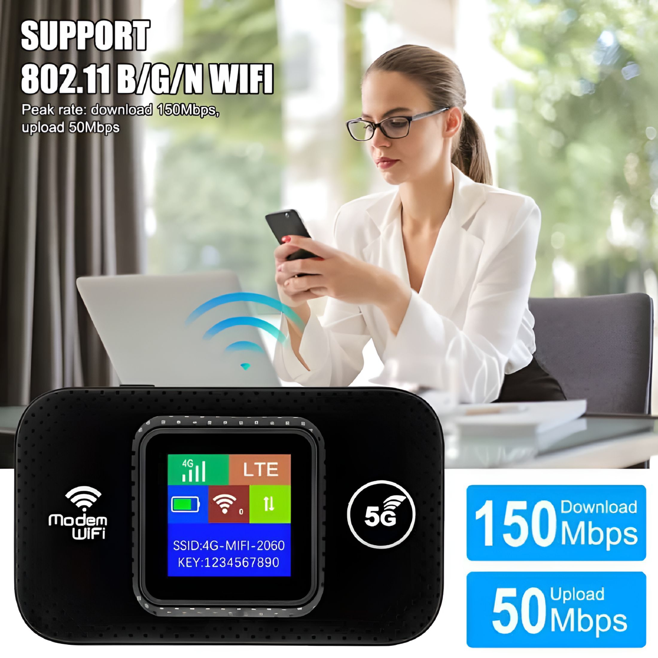 GJX Portable 5G LTE Wireless WiFi Router Mobile Broadband LCD MIFI Hotspot