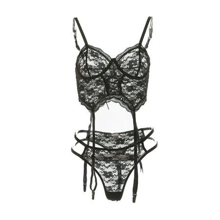 

Hesxuno Womens Sexy Underwear New Fashion Womens Lace See-Through Hollow Sexy Underwear Suit S-L