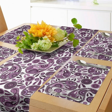 

Purple Paisley Table Runner & Placemats Inspired Illustration with Floral Leafy Set for Dining Table Decor Placemat 4 pcs + Runner 16 x90 Pale Purple Dark Purple by Ambesonne