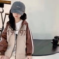 thumbnail image 1 of Chaqueta de béisbol con cremallera estilo universitario para niños de otoño e invierno, chaqueta de uniforme de béisbol, suéter con capucha con costuras de color en contraste para niñas de, 1 of 6