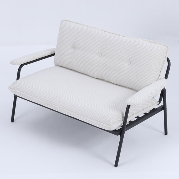 Cterwk 53 inch Loveseat Upholstered Sofa with Metal Frame, 2 Seater Polyester Sofa Couch for Living Room, Office, Bedroom, White
