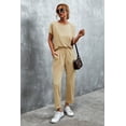 thumbnail image 6 of Mengpipi Women Casual 2 Piece Outfit Long Pant Set Sweatsuits Tracksuits Short Sleeve Tops Long Pants Outfits Loungewear, Khaki-S(US 4-6), 6 of 6