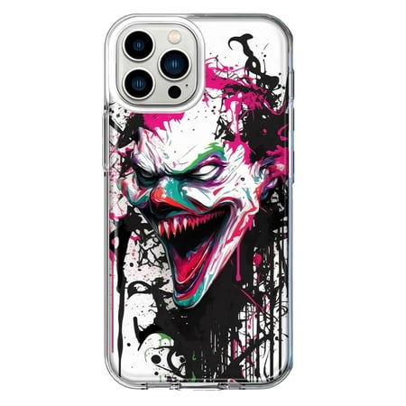 MUNDAZE Apple iPhone 12 Pro Max Shockproof Clear Hybrid Protective Phone Case Evil Joker Face Painting Graffiti Cover