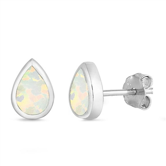 Sterling Silver Teardrop Modern High Polish Earrings White Simulated Opal Jewelry Female Unisex