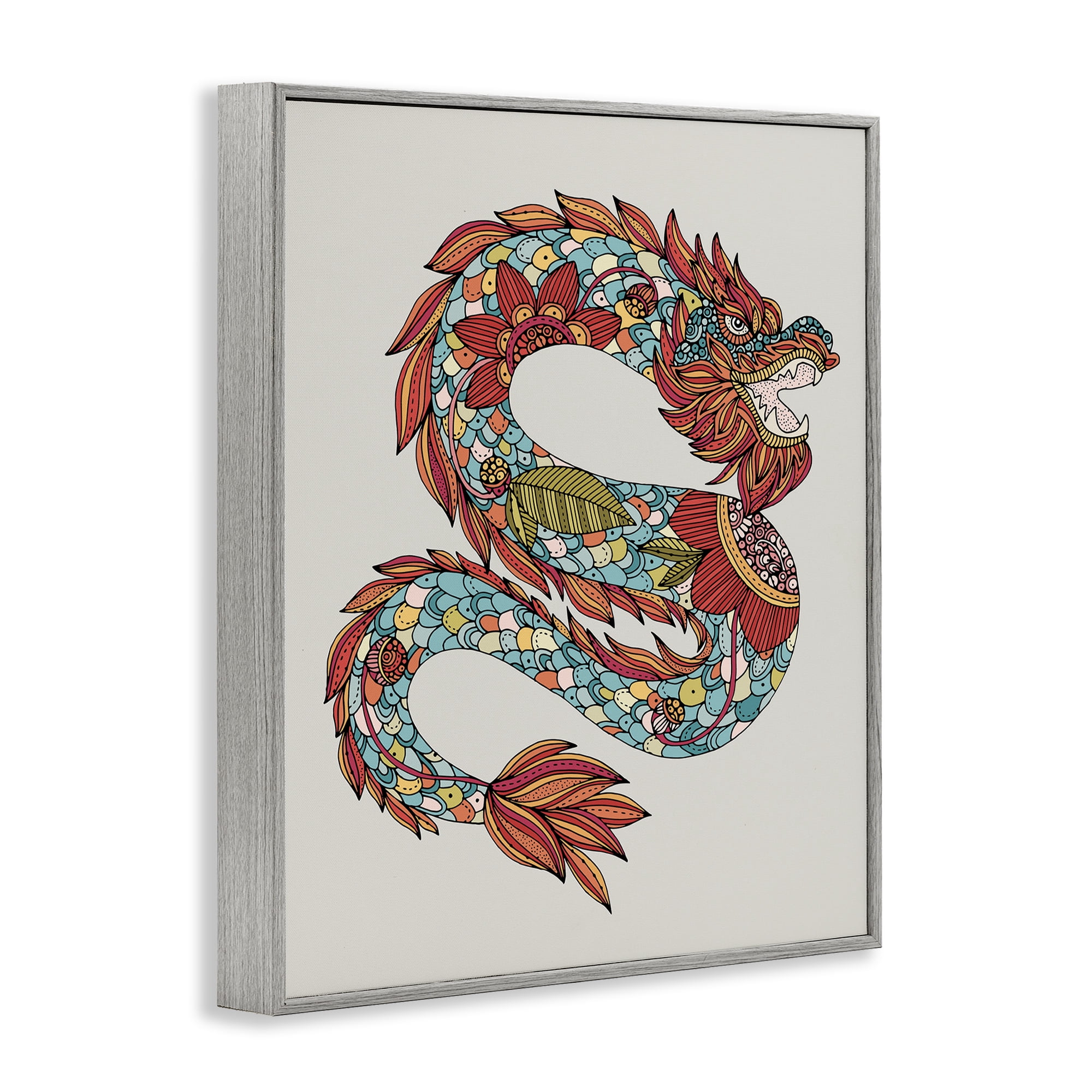 Stupell Industries Detailed Year of Dragon Fairy Tales & Fantasy Painting Gray Framed Art Print Wall Art, 16 x 20