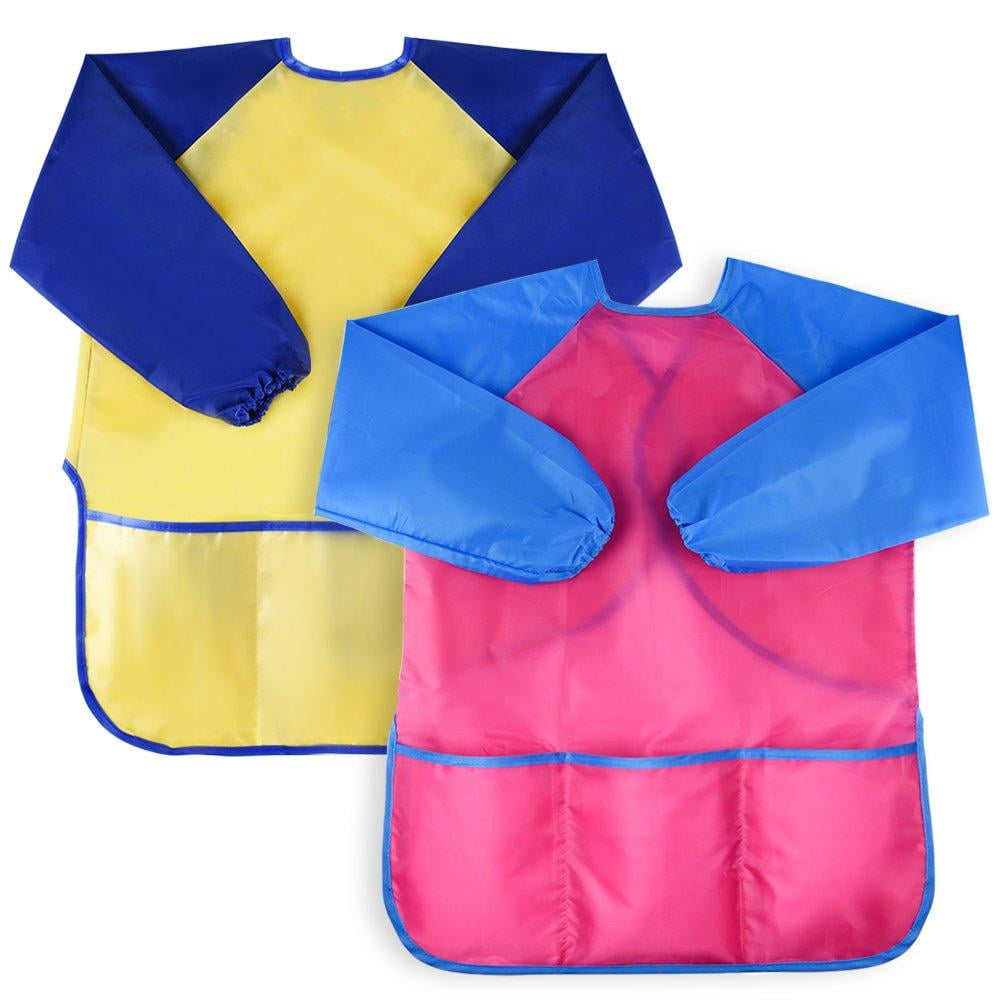 Kuuqa 2 Pieces Waterproof Children's Art Smock Kids Painting Aprons with 3 Roomy Pockets, Art Painting Supplies (Paints and brushes not included)