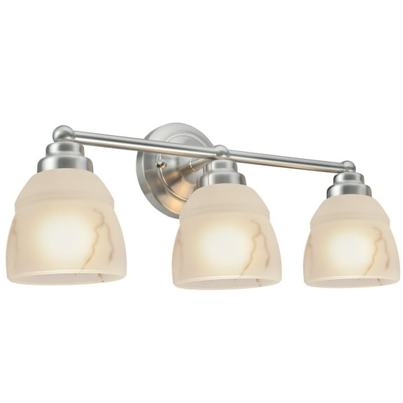 Aspen Creative 62192-1, Three-Light Metal Bathroom Vanity Wall Light Fixture, 22" Wide, Transitional Design in Satin Nickel with Faux Alabaster Glass Shade