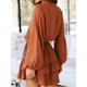 thumbnail image 5 of Mini vestido casual con cuello en V para mujer, manga larga con botones, algodón texturizado, volantes sólidos, vestido corto de línea a con vuelo, color naranja XL ER, 5 of 5