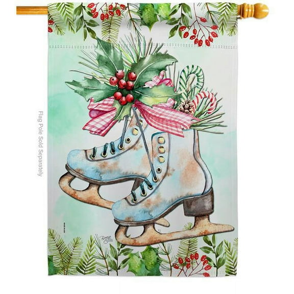 Breeze Decor H114242-BO 28 x 40 in. Winter Skate House Flag with Wonderland Double-Sided Decorative Vertical Flags Decoration Banner Garden Yard Gift