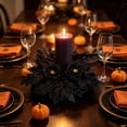 thumbnail image 6 of 12 Inch Artificial Black Rose Candle Ring Wreath, Gothic Black Foliage Mini Wreath, Halloween Spooky Candle Holder Decor for Table Mantel, 1-Pack, 6 of 6