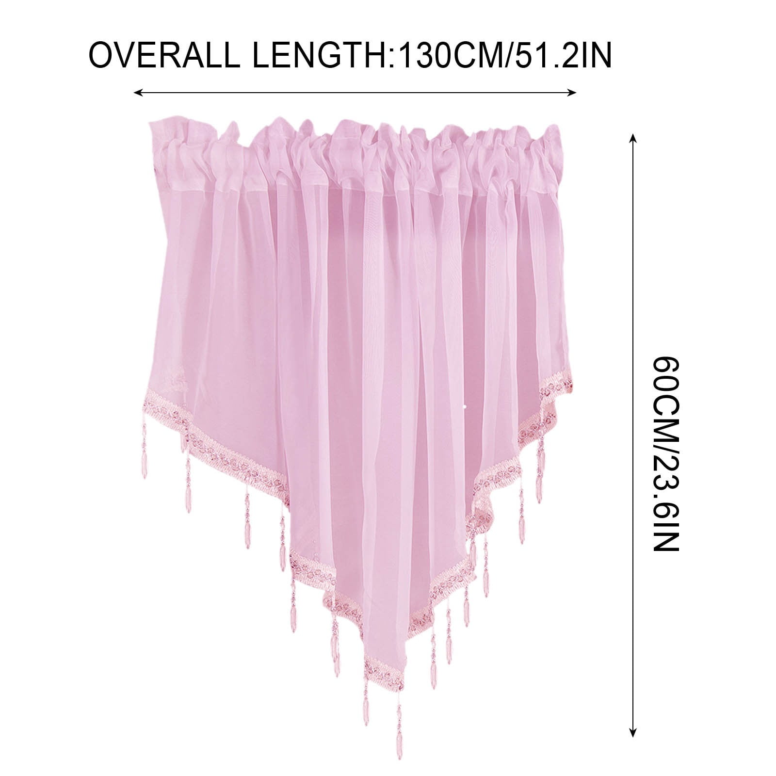 Moqsnm 3 Piece Beaded Triangle Sheer Valance Curtains for Windows Kitchen Living Room Bathroom Bedroom Voile Sheer Rod Pocket Short Window Valance Curtains (Pink,51"x24")