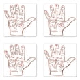 thumbnail image 1 of Boho Coaster Set of 4, Palm Reading Hand Fortune Prediction Drawing and Space Related Symbols Scripts, Square Hardboard Gloss Coasters, Standard Size, White Redwood Ruby, by Ambesonne, 1 of 2