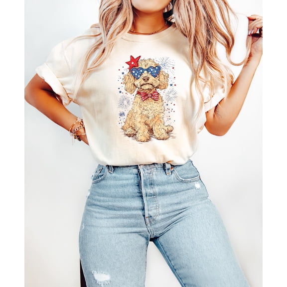 Goldendoodle 4th of July Shirt, Western American Flag Tee, Patriotic Dog Lover T-Shirt, Independence Day USA Shirt, Red White Blue Top