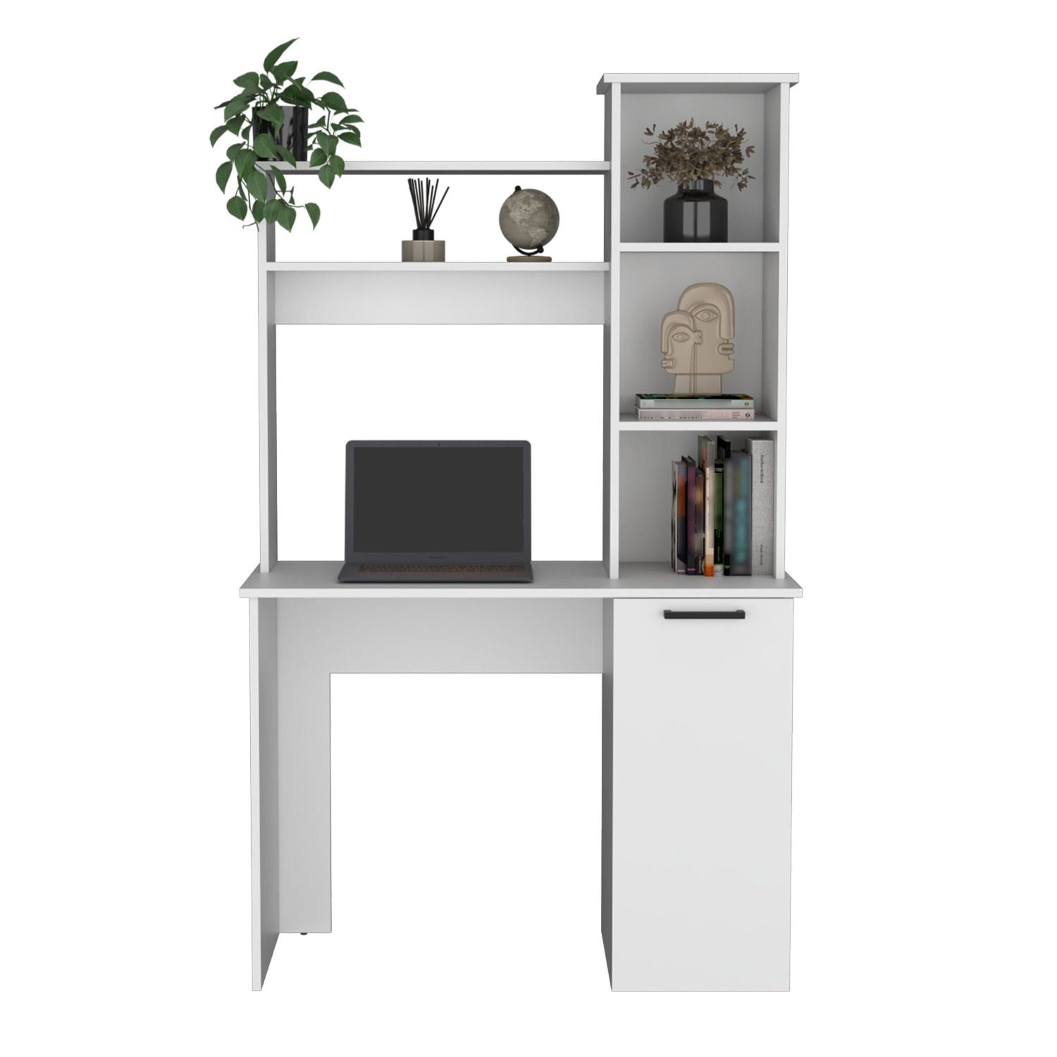 Asteroutdoor Muncy Computer Desk with Hutch, Single Door Cabinet, 3-Tier Shelves, 25.8 in Work Surface, Black