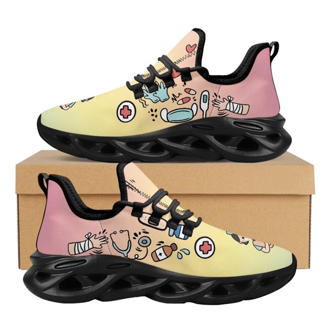 Zapatillas deportivas de malla con degradado de color para enfermera, con dibujos animados, para niños y mujeres, de verano