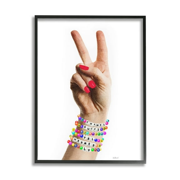 Stupell Industries Glam Bracelets Peace Sign Beauty & Fashion Painting Black Framed Art Print Wall Art, 11 x 14