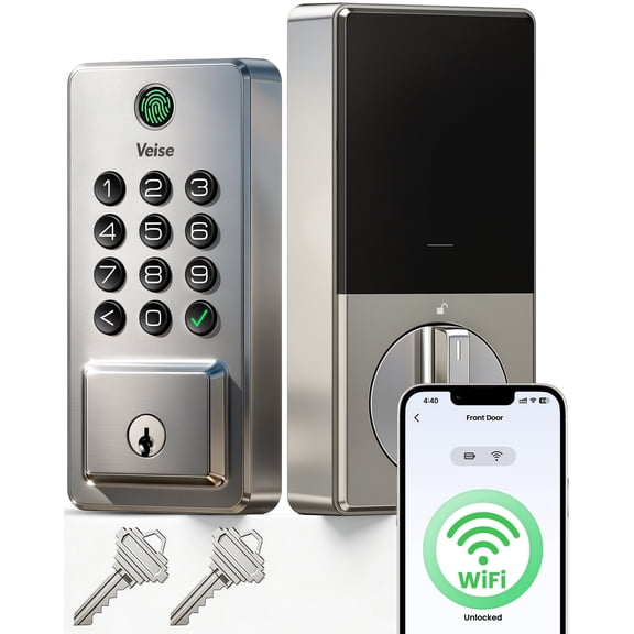 Veise DK012W WiFi Smart Fingerprint Deadbolt Front Door Lock, Satin Nickel