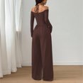 thumbnail image 4 of Morttic Women's Off Shoulder Halter Tie V-Neck Long Sleeve Jumpsuit – Ruched High Waist Wide Leg Casual One Piece Coffee，L, 4 of 5