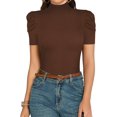 thumbnail image 1 of Xishao Blusa de manga larga con cuello alto falso, manga corta, manga abombada, ropa de trabajo, body elegante Xishao ropa, 1 of 2