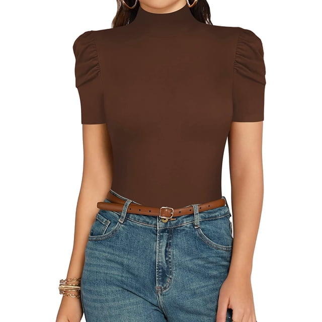 Xishao Blusa de manga larga con cuello alto falso, manga corta, manga abombada, ropa de trabajo, body elegante Xishao ropa
