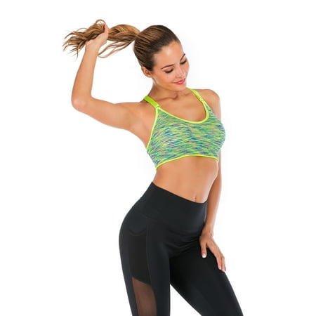 Medium Impact Support Sports Bra Wireless Padded Full Coverage Front Adjustable Straps Workout Tops  Green  M