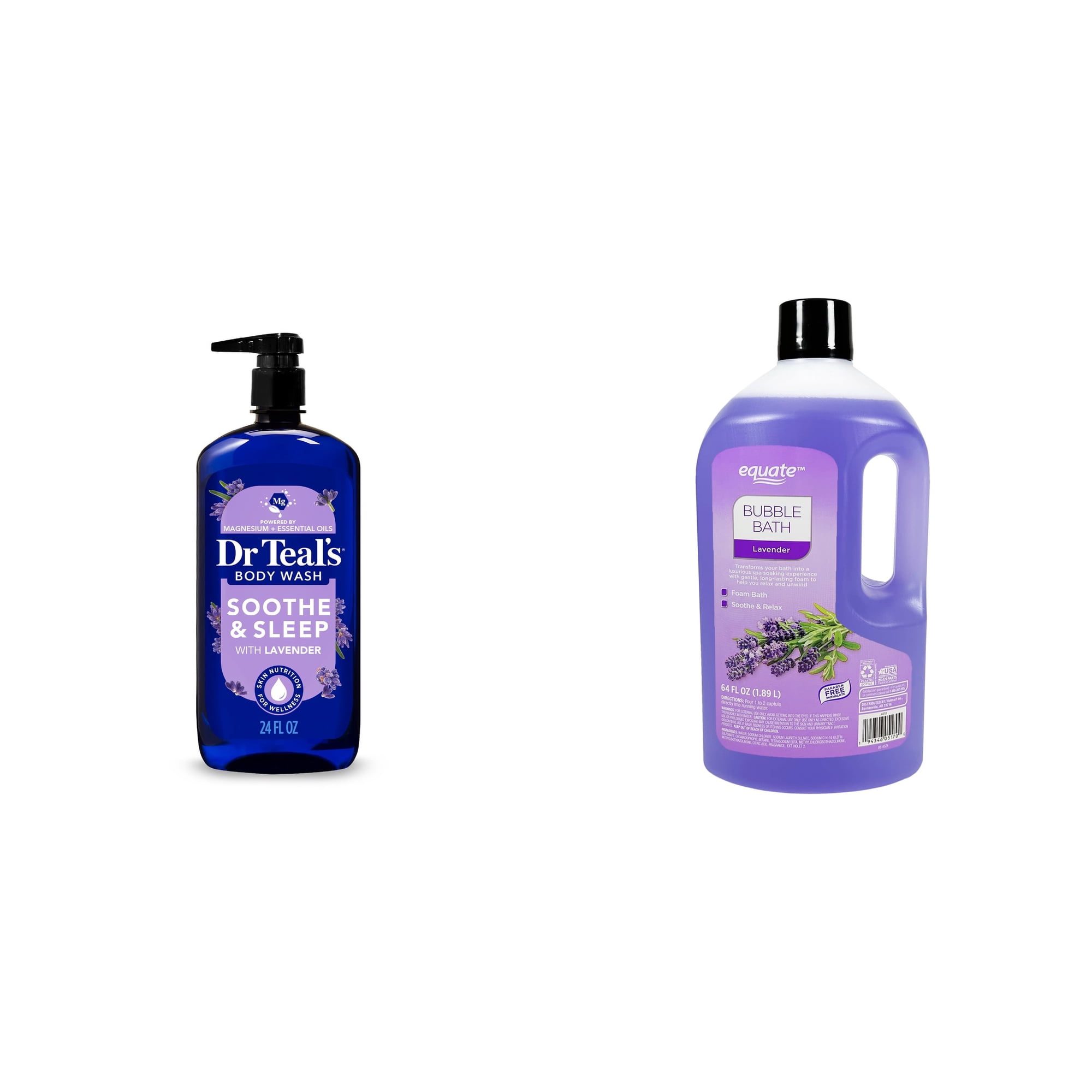 Dr Teal's Soothe & Sleep Body Wash with Pure Epsom Salt & Lavender Essential Oil & Equate Bubble Bath, Lavender Bundle