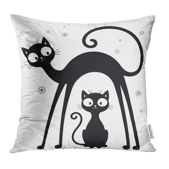 EREHome Couple Cartoon Two Cats Silhouettes Black and White Cute Domestic Funny Interior Pet Pillow Case Pillow Cover 20x20 inch Throw Pillow Covers
