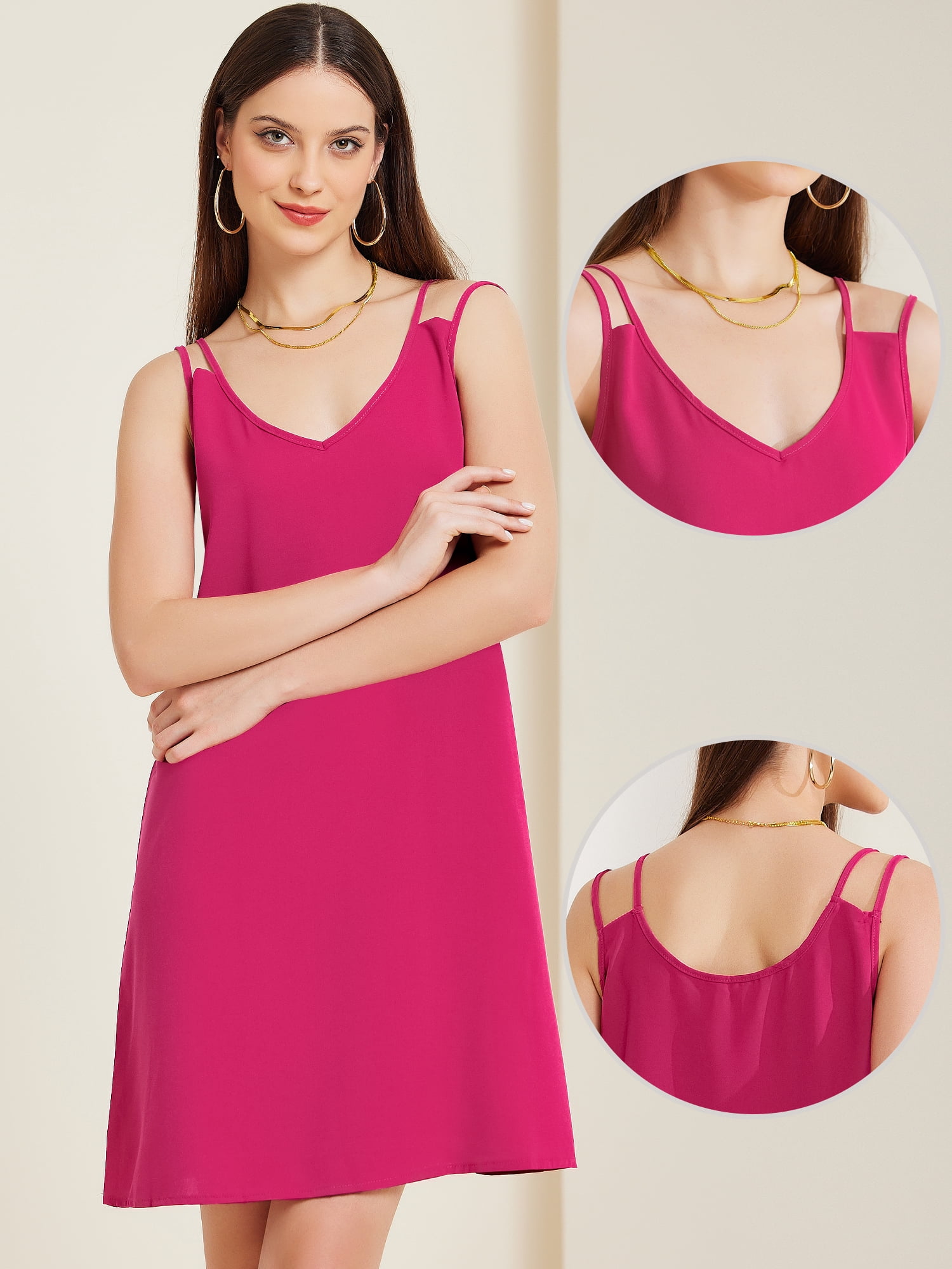 DARING DIVA Women's Mini Dresses Spaghetti Strap Dress M Rose Red