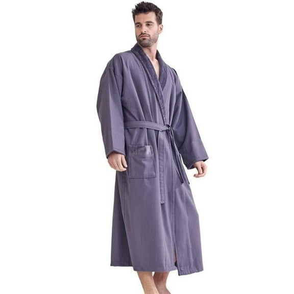 Towelsoft RM-MEN-WFL-VLR-GRY Unisex Mens Luxury 100 Percent Cotton Waffle Gray Bathrobe, Velour Shawl - One Size