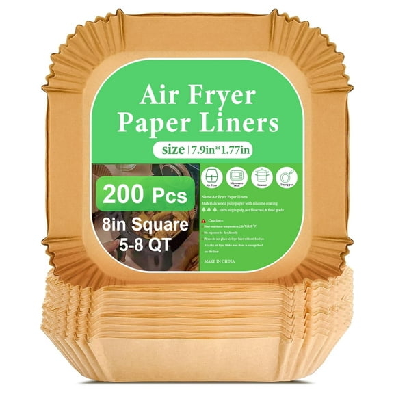 200 Pcs Air Fryer Liners, Disposable Airfryer Paper Liners – Non-Stick and Oil Proof for Easy Cleanup, Great for Oven, Pans & Baking – 8” Square for 5-8 qt Basket