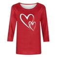 thumbnail image 4 of Lenpel Women's Tunic Tops 3/4 Length Sleeve Crew Neck Heart Printed T Shirts Plus Size Graphic Tees Loose Trendy Blouses(Red,Large), 4 of 5