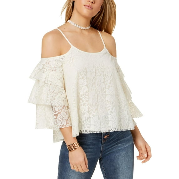 The Edit Womens Juniors Lace Cold Shoulder Blouse