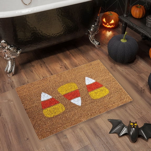 BGZLEU 1 Pcs Halloween Door Mat Ghost Welcome Non Slip Coir Mats Pink Flower Cute Bat Stripe Floor Layering Doormats Seasonal for Front Porch Entryway Decor (Flower Ghost)