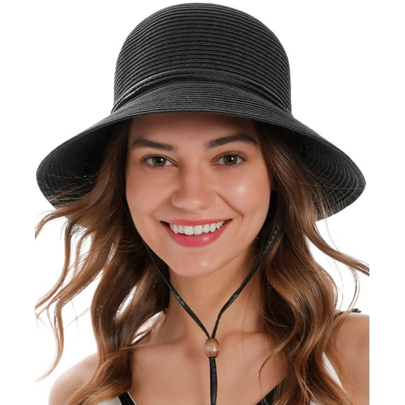 Sombrero Simplicity de ala ancha negra con protección UV