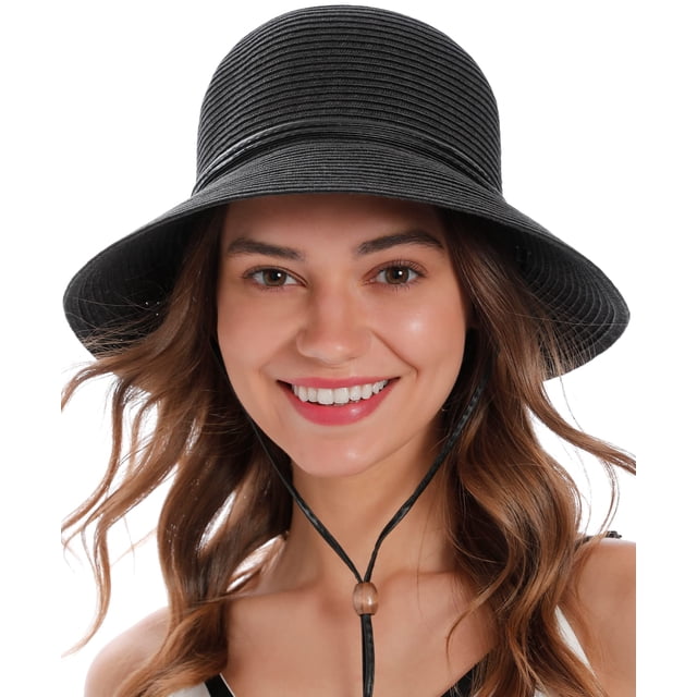 Sombrero Simplicity de ala ancha negra con protección UV