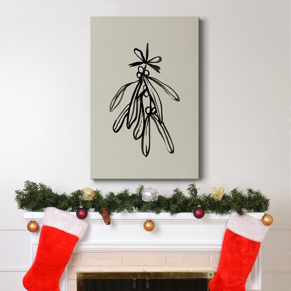 Mistletoe Sketch with Bows II- Gallery Wrapped Canvas