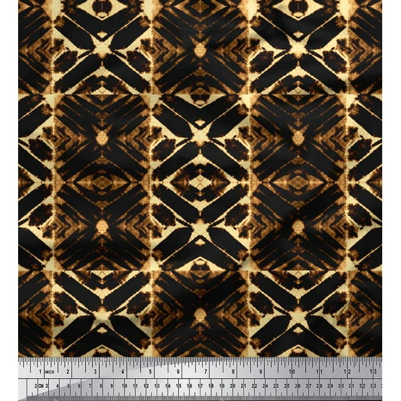 Soimoi Brown Cotton Duck Fabric Geometric Tie-Dye Print Sewing Fabric Yard 42 Inch Wide