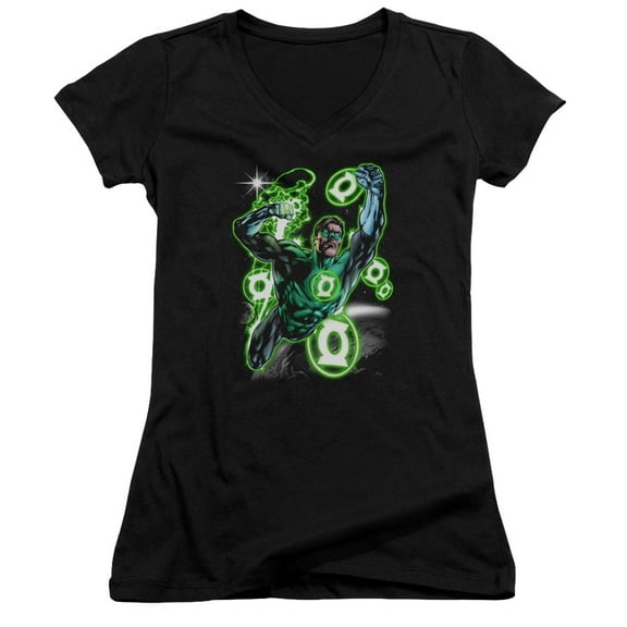 Green Lantern Earth Sector Junior Women's V-Neck T-Shirt Black