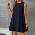 thumbnail image 2 of LISTHA Sundresses for Women Short Sleeveless Crew Neck Tank Dress Vacation Ruffle A-Line Beach Mini Dresses Navy S, 2 of 9