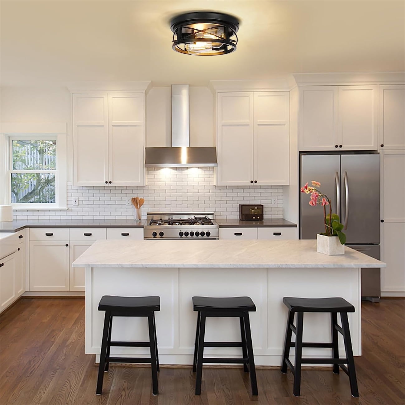 2 Pack Farmhouse Flush Mount Ceiling Light Ceiling Light Fixtures Industrial Flush Mount Ceiling Light for Hallway, Kitchen, Foyer, Bedroom Living Room Laundry