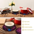 thumbnail image 6 of SKYSONIC Colorful Purple Peacock Trivet Round Hot Pads, Set of 2 Feathers Tail Pot Holder Heat Resistant Trivets Cotton Thread Weave Mats for Kitchen Counter Hot Dishes Pot Teapot Table Decor, 6 of 7