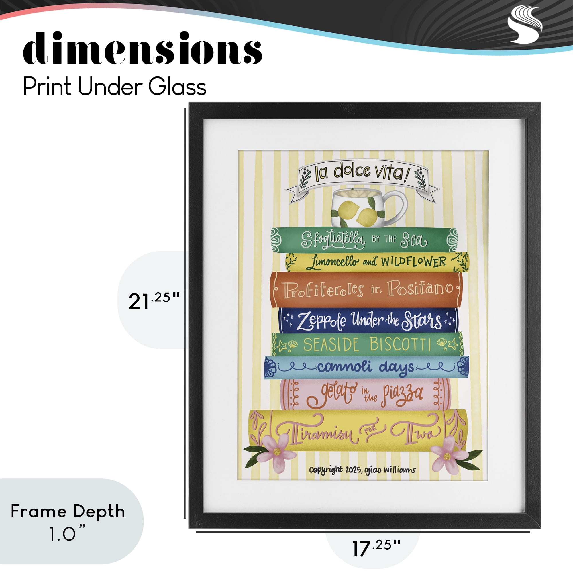 Stupell Industries Italian Kitchen Cook Books Black Framed Print Under Glass, design by Giao Williams